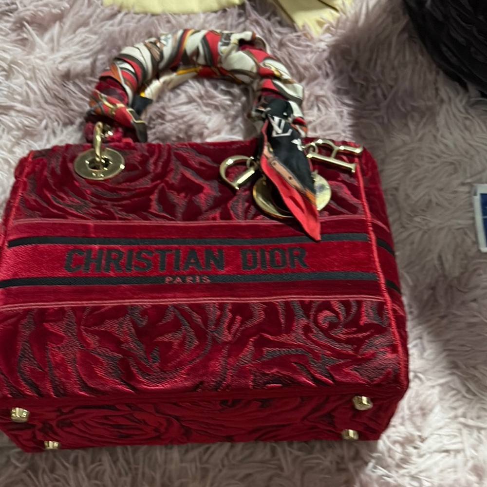 Dior Red Small Bag with Embossed Velvet 🔥Limited Edition 🔥